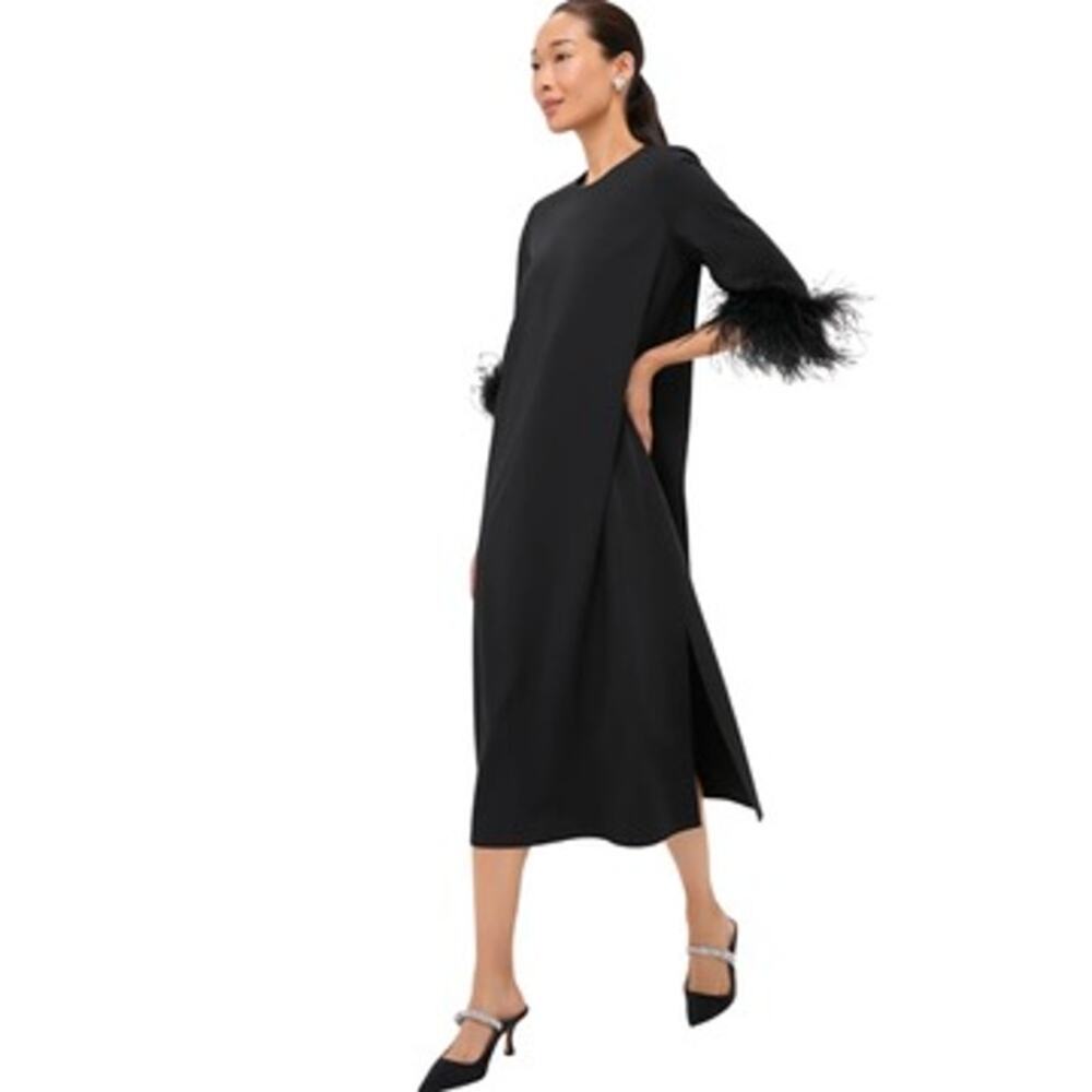 Tuckernuck Black Feather Jamie Dress Ostrich Feather Cuffs Size S - Picture 4 of 16
